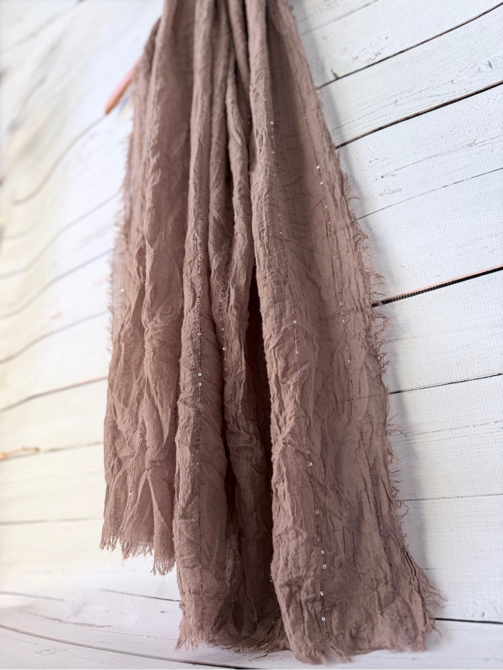 Lightweight Taupe Crinkled Scarf - Versatile Women's Wrap - Picture 4 of 8